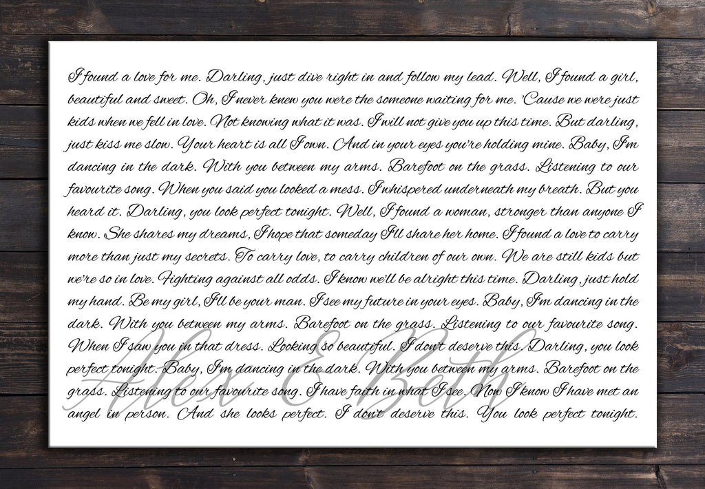 Song Lyric Wall Art, First Dance Lyrics Canvas, First Anniversary Gift, Song Lyrics Canvas, Vows Sign, Couples Anniversary Gift, Song Art