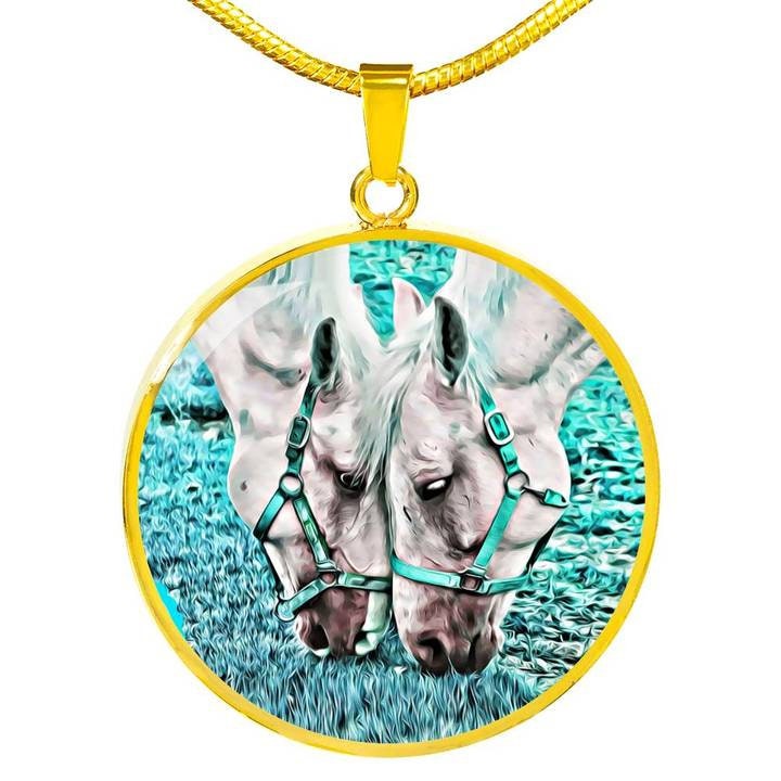Personalized Horse Pendant Necklace: 18k Gold Finish, Custom Engraving