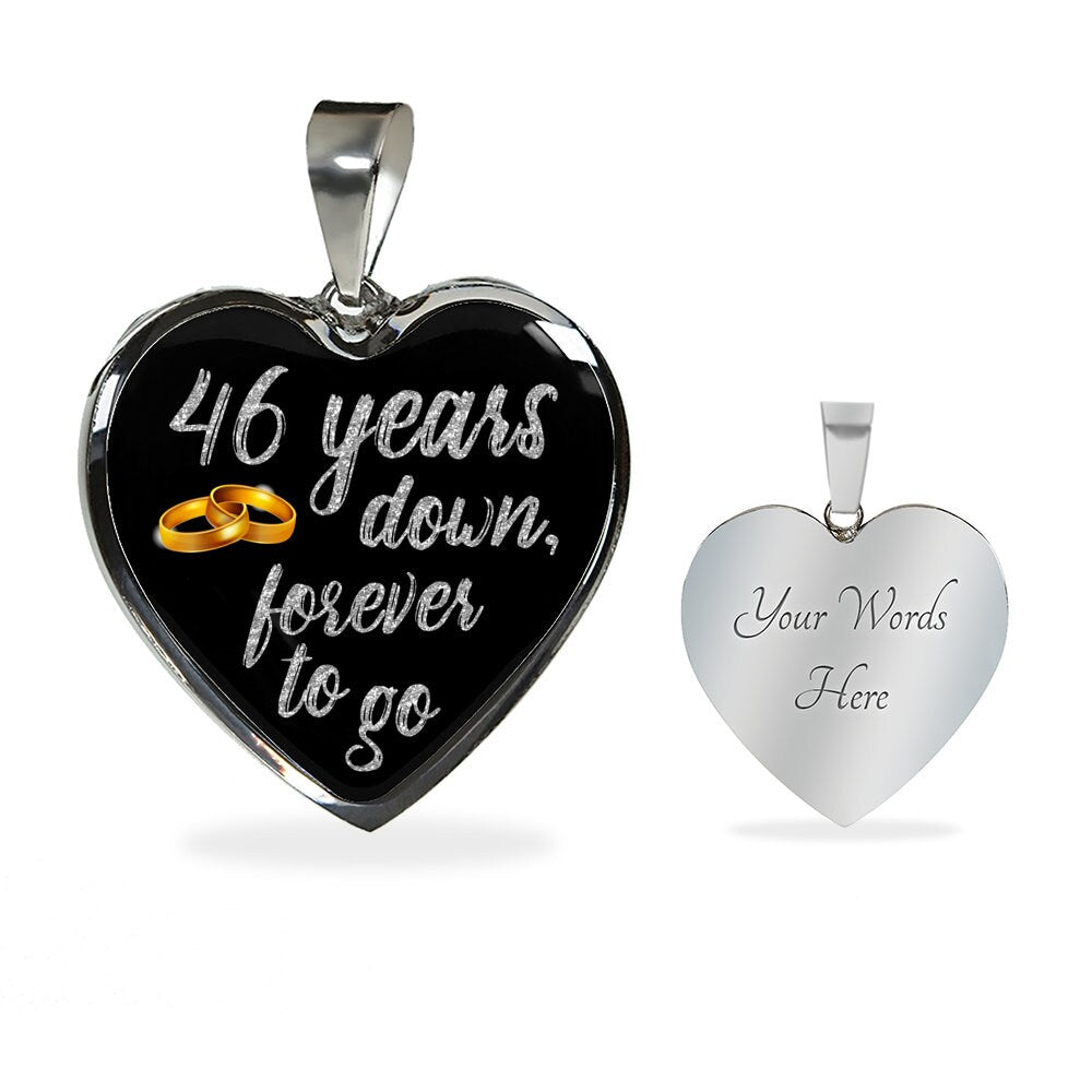 46th Anniversary Heart Pendant: Engraved Gold Finish Necklace