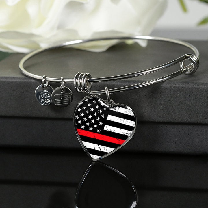Red Line Firefighter Wife Bangle: Personalized Hero Keepsake
