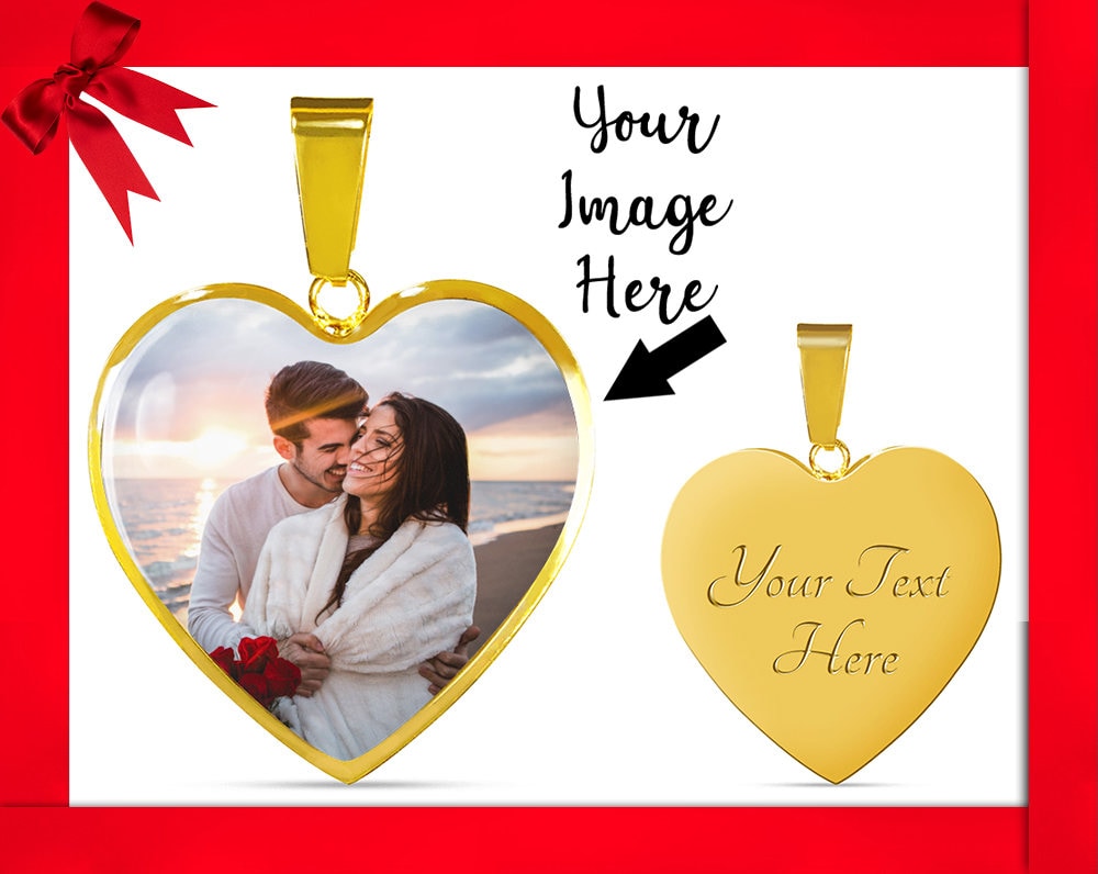 Personalized Custom Heart Photo Necklace Gold Silver Engraved Picture Pendant Anniversary Gift For Wife From Husband Love Gift Girlfriend