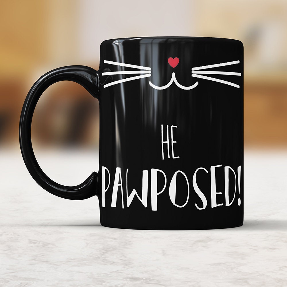 He Pawposed Black Mug: Cat Lover Engagement Gift