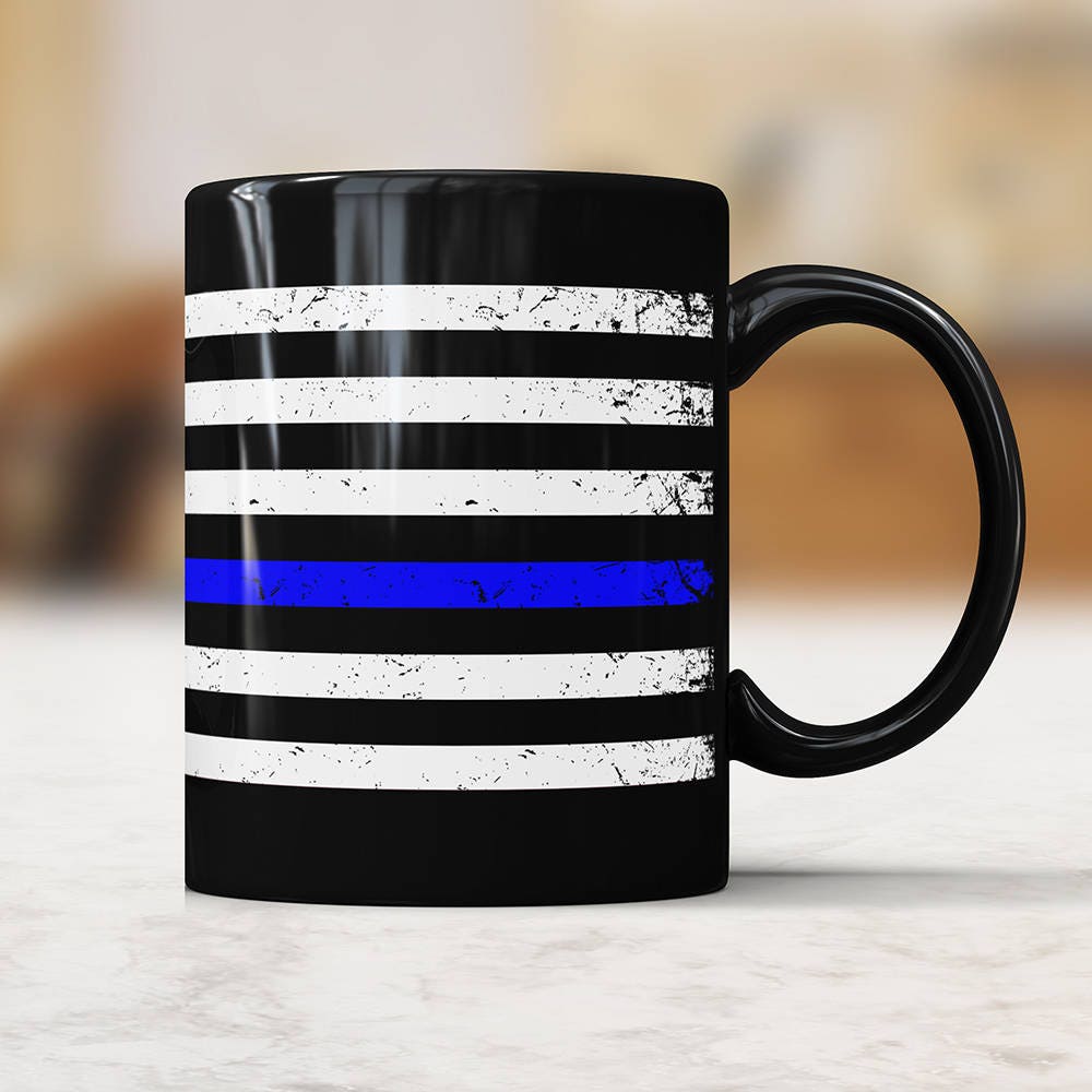Thin Blue Line Mug: American Flag Police Coffee Cup
