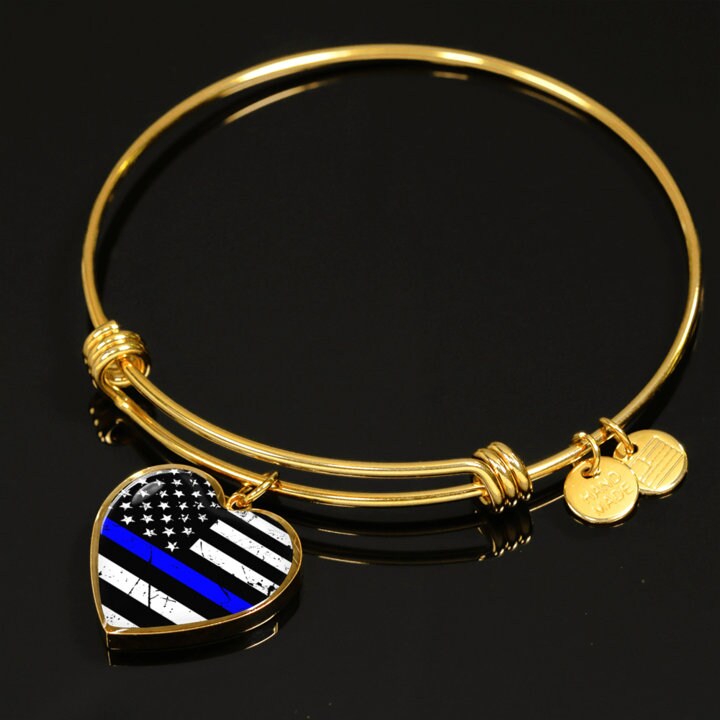 Personalized Thin Blue Line Bangle: Engraved Police Wife Jewelry