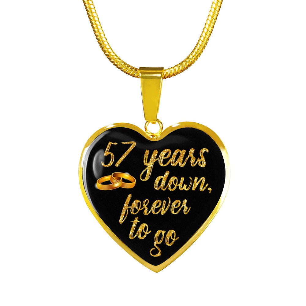 57th Anniversary Necklace: Engraved Heart Pendant, Gold & Silver