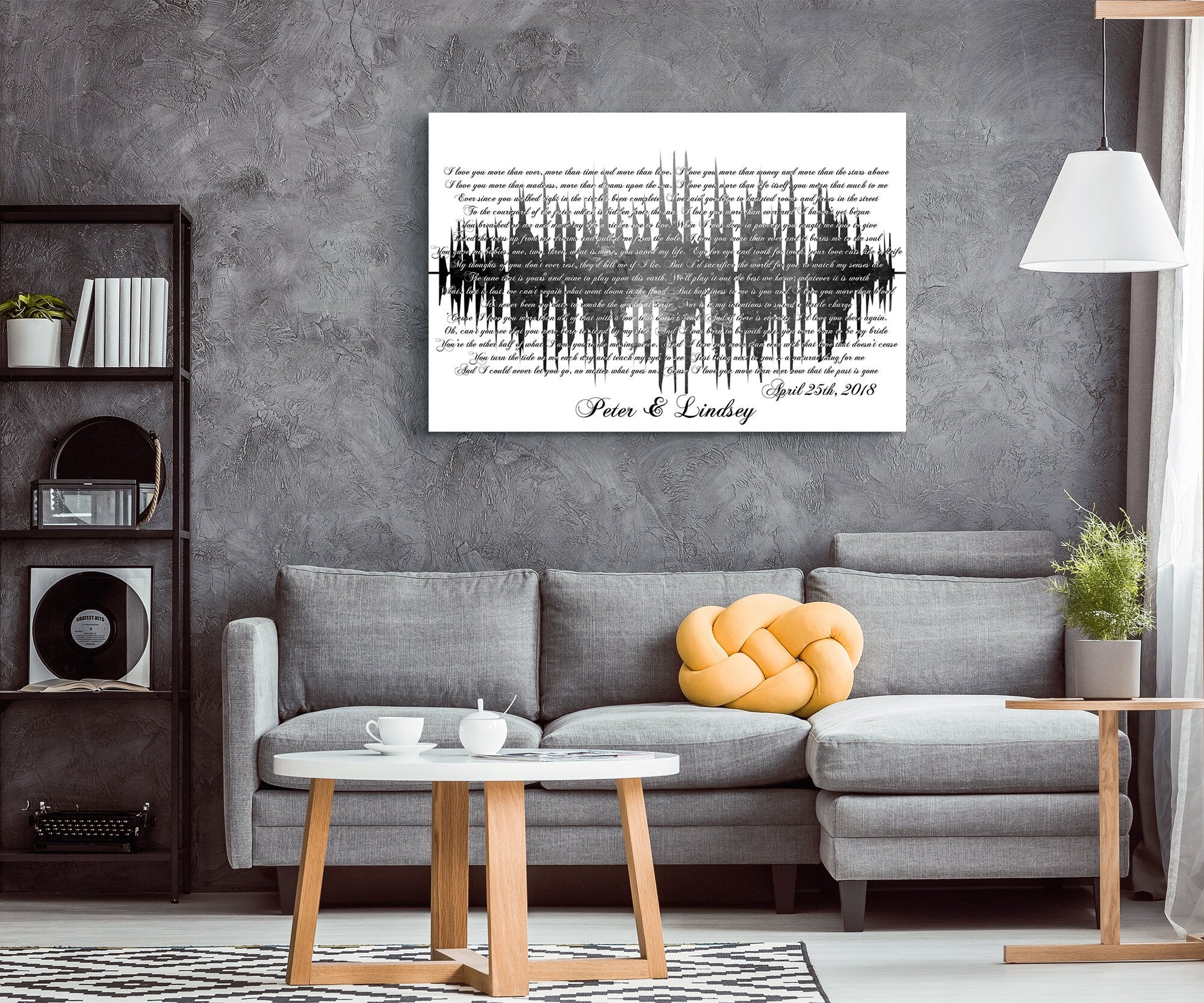 Personalized Sound Wave Art Canvas with Custom Names & Date – 2nd Anniversary, Wedding, Couple Gift, Song Lyric or Voice Message Wall Decor