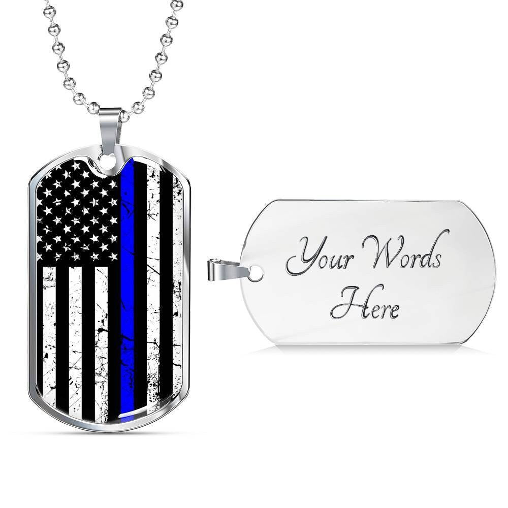 Personalized Thin Blue Line Dog Tag Necklace: Police Wife/Cop Gift