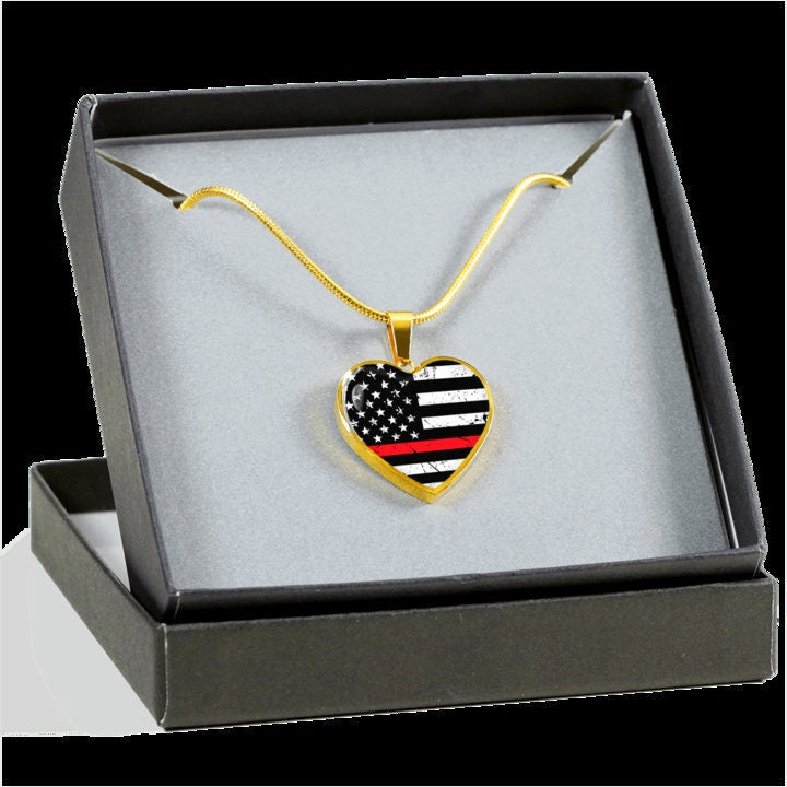 Personalized Thin Red Line Heart Pendant: Firefighter Wife Gift