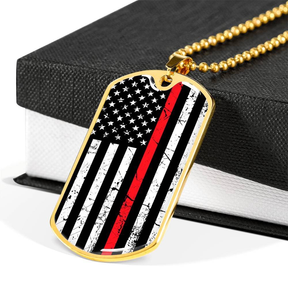 Thin Red Line Dog Tag Necklace: Firefighter Hero Keepsake