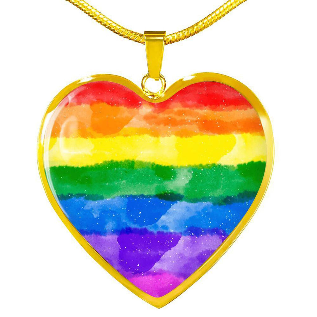 Rainbow Heart Pendant Necklace: LGBT Pride Jewelry, Personalized Engraving
