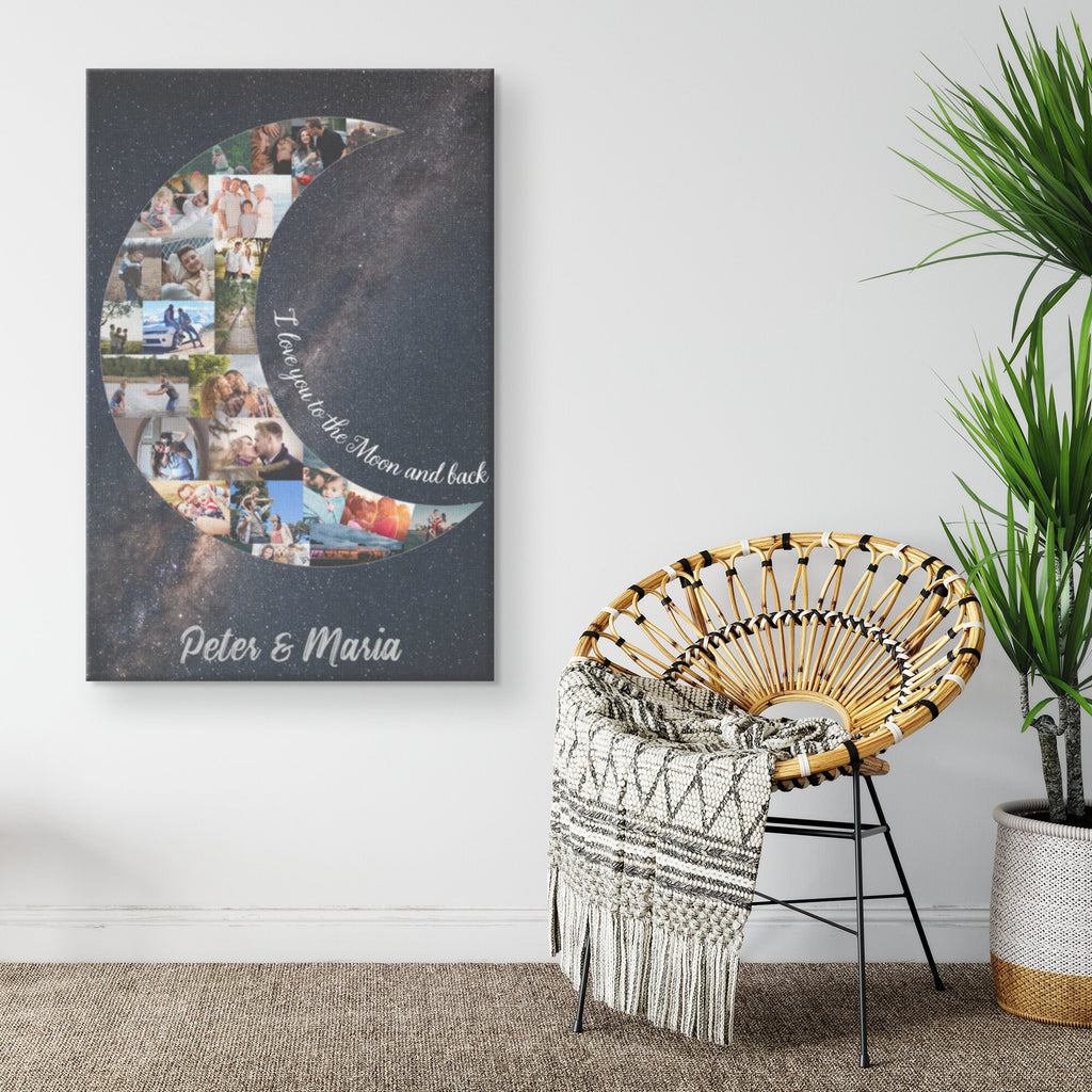 Moon Photo Collage - Personalized Collage Canvas - Anniversary or Birthday Gift