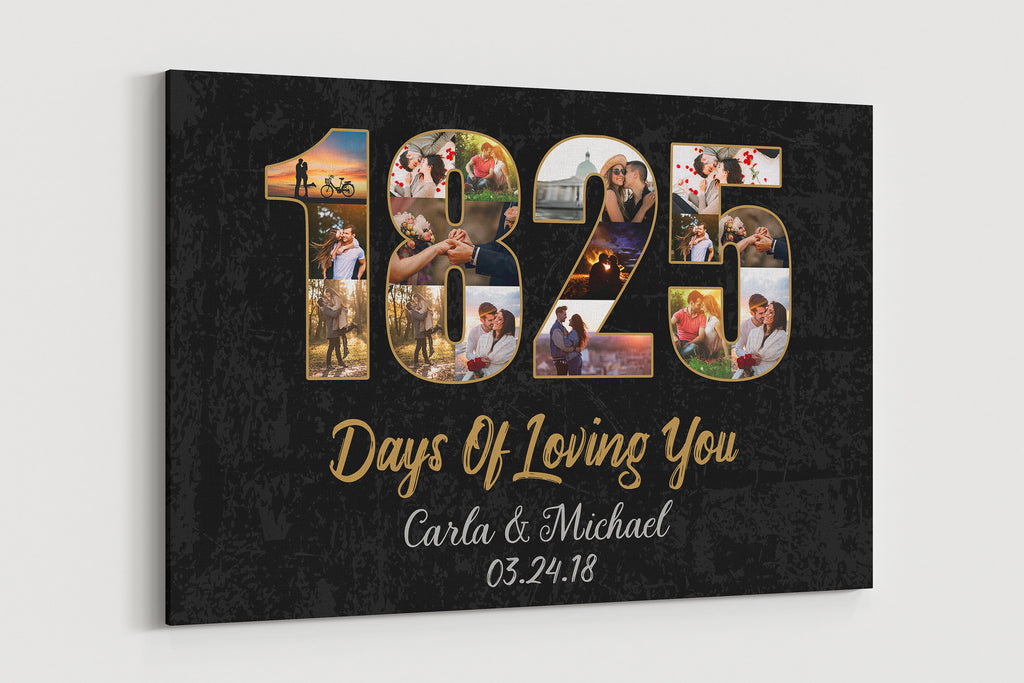 5 Year Wedding Anniversary Canvas, 5th Wedding anniversary gift, 5 years Wedding photo collage Custom Anniversary Year Art, gift for husband