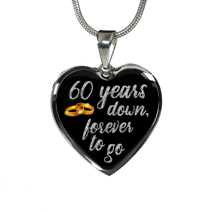 60th Anniversary Heart Necklace: Engraved Pendant, 18k Gold Finish