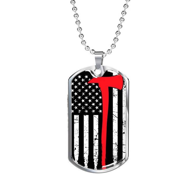 Thin Red Line Dog Tag Necklace: Firefighter Wife Gift, Personalized Keepsake