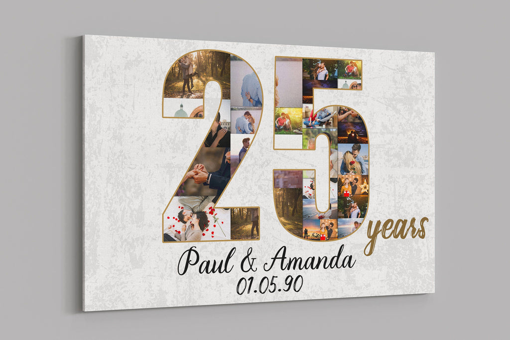 25th Anniversary Photo Collage Canvas: Personalized Wall Art Gift