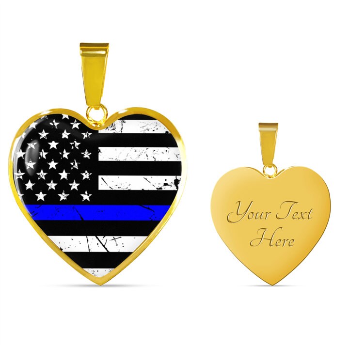 Personalized Thin Blue Line Heart Pendant Necklace: Engraved Police Gift