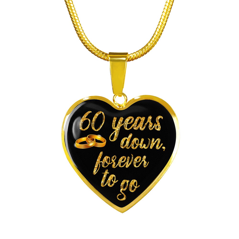 60th Anniversary Heart Necklace: Engraved Pendant, 18k Gold Finish