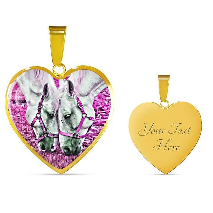 Personalized Horse Heart Pendant: 18k Gold Finish, Engraved Necklace