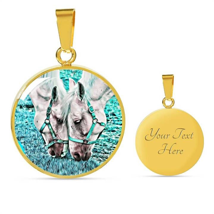 Personalized Horse Pendant Necklace: 18k Gold Finish, Custom Engraving