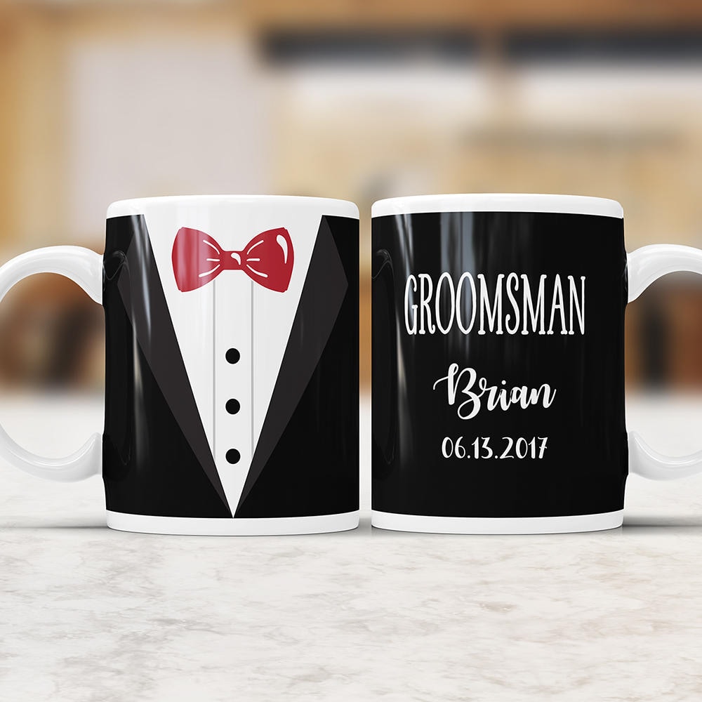 Personalized Groomsman Gift Coffee Mug - Custom Name Groomsmen Gift Customizable Mug Bachelor Party Gifts Tuxedo Cup Best Man  Wedding Gift