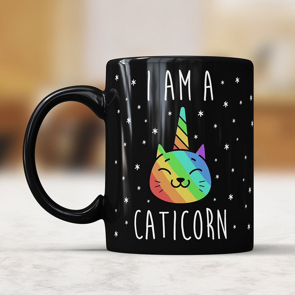 I Am A Caticorn Black Mug - Funny Unicorn Cat Coffee Mug For Girlfriend Perfect Cat Lover Gift For Her