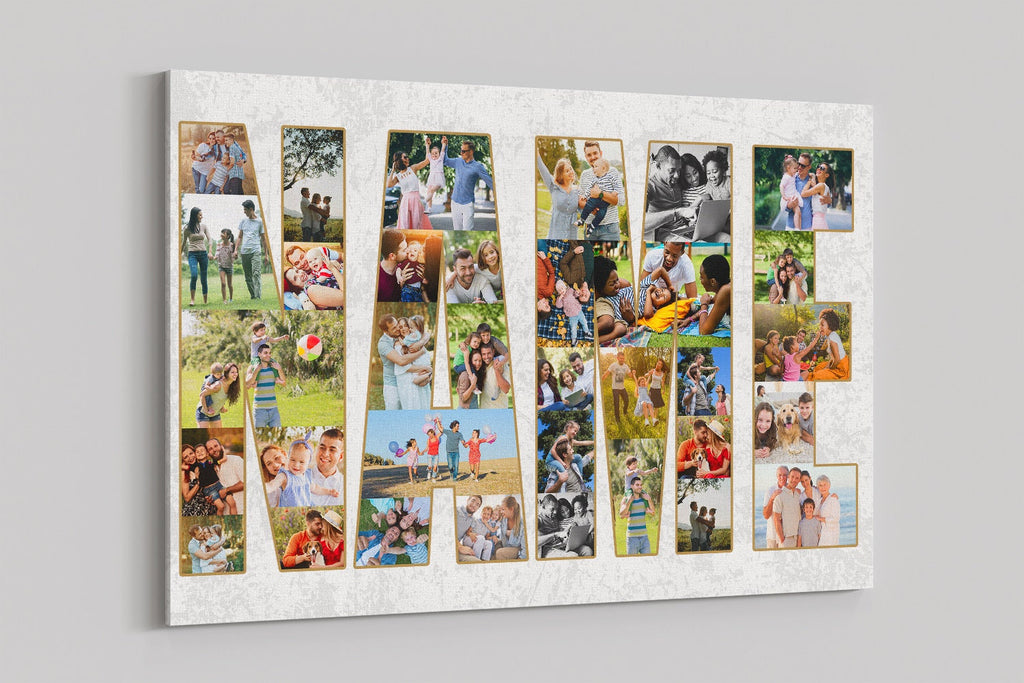 Custom Photo Collage Name Sign: Personalized Canvas Art