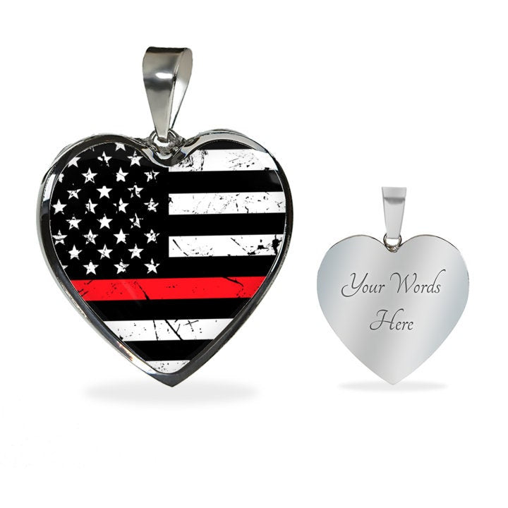 Personalized Thin Red Line Heart Pendant: Firefighter Wife Gift