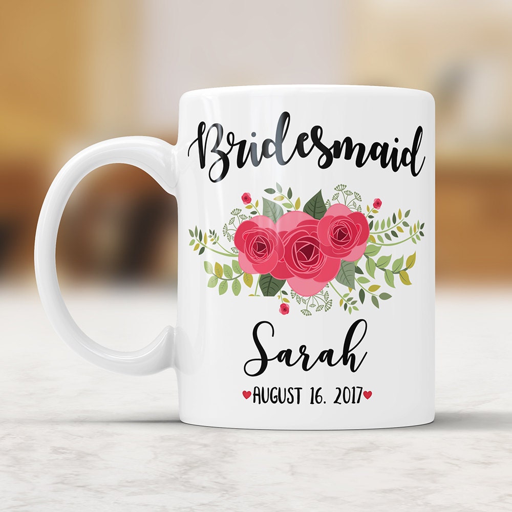Personalized Bridesmaid Coffee Mug: Floral Bridal Party Gift