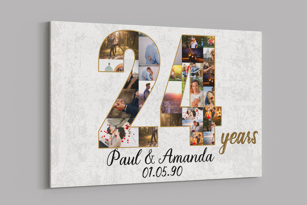 24th Anniversary Gifts Custom Collage Photo Canvas Personalized Wall Art Wedding Anniversary Gift 24 Years Married Gift Wife Husband Present