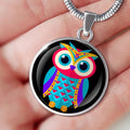 Colorful Owl Pendant Necklace: Surgical Steel, Adjustable Chain
