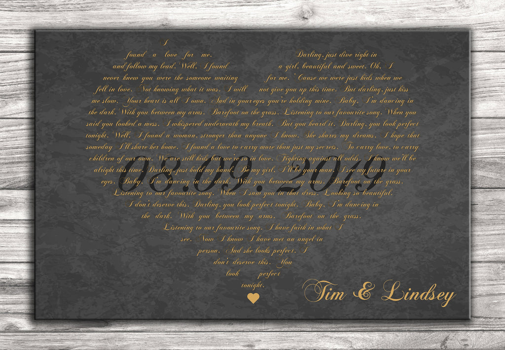 Heart Shaped Lyrics Canvas, First Dance Lyrics On Canvas, Your Wedding Song On Canvas, Heart Shaped Song, Anniversary Gift, Couples Gift,