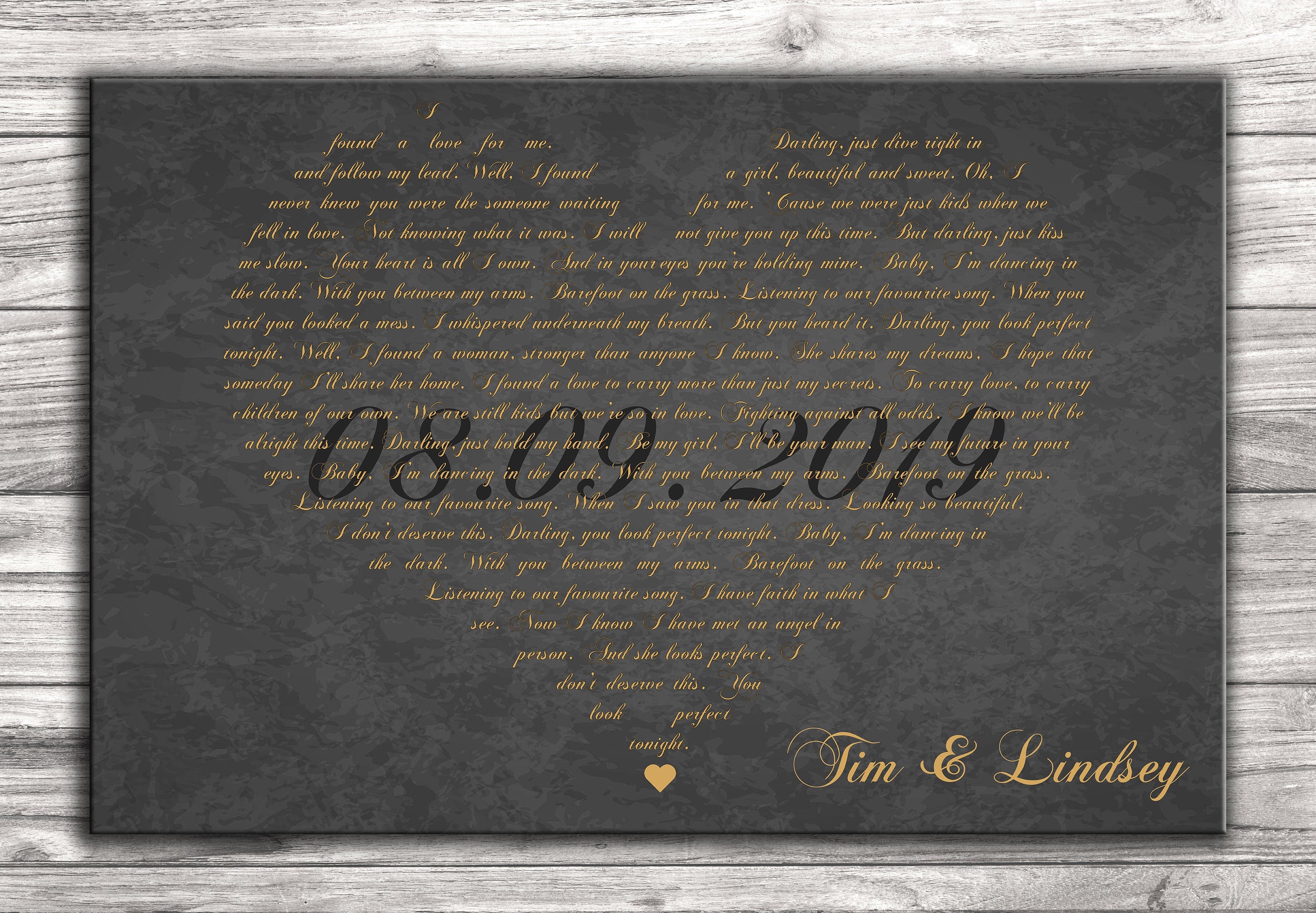 Heart Shaped Lyrics Canvas, First Dance Lyrics On Canvas, Your Wedding Song On Canvas, Heart Shaped Song, Anniversary Gift, Couples Gift,