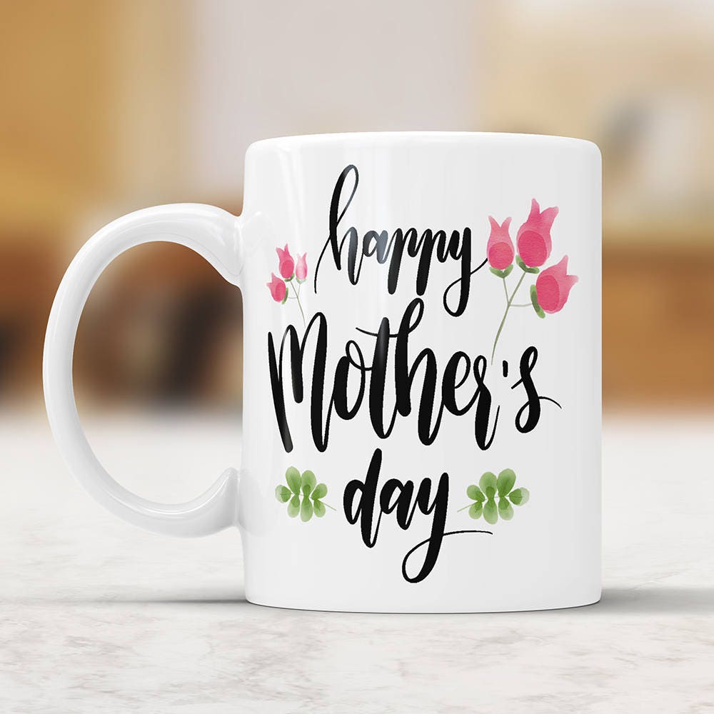 Happy Mother's Day Floral Coffee Mug - Ceramic Mom Gift