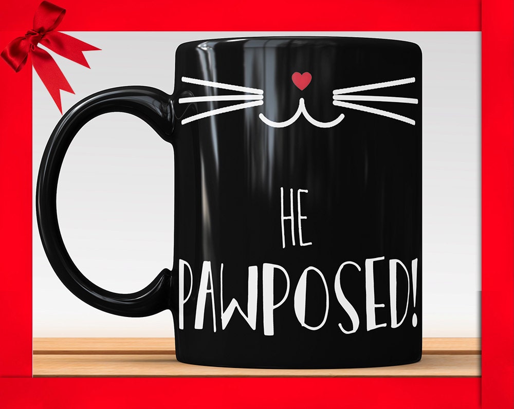 He Pawposed Black Mug: Cat Lover Engagement Gift