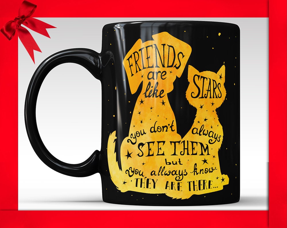 Friends Are Like Stars Black Coffee Mug - Cute Ceramic Friendship Mug Best Friend Gift For Birthday Quote Mug