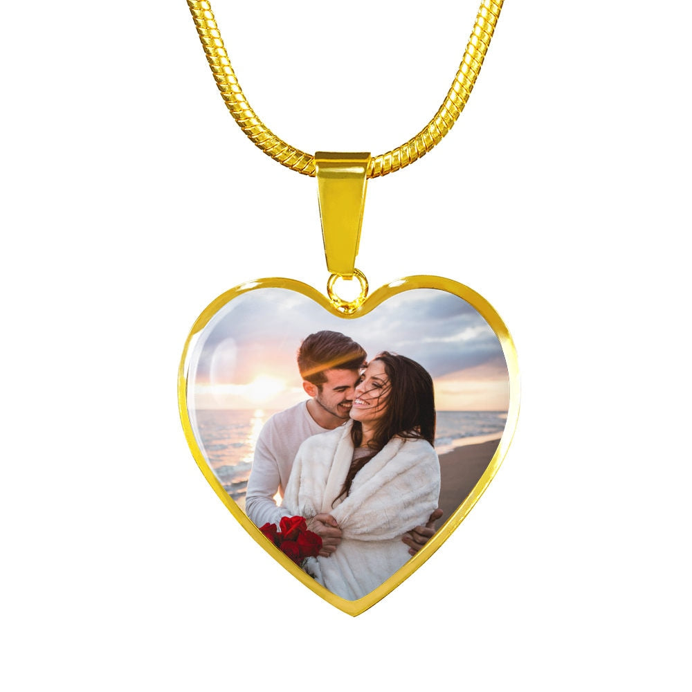 Personalized Custom Heart Photo Necklace Gold Silver Engraved Picture Pendant Anniversary Gift For Wife From Husband Love Gift Girlfriend