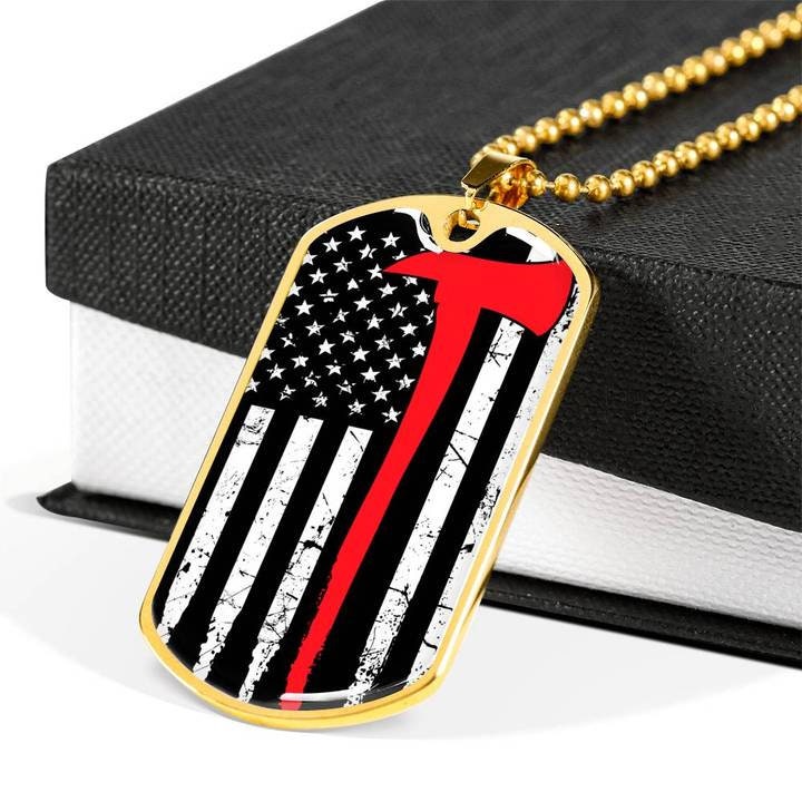 Thin Red Line Dog Tag Necklace: Firefighter Wife Gift, Personalized Keepsake