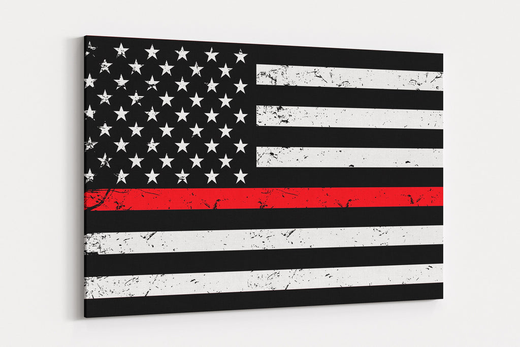 Thin Red Line Flag Canvas: Firefighter Gift, Home Decor