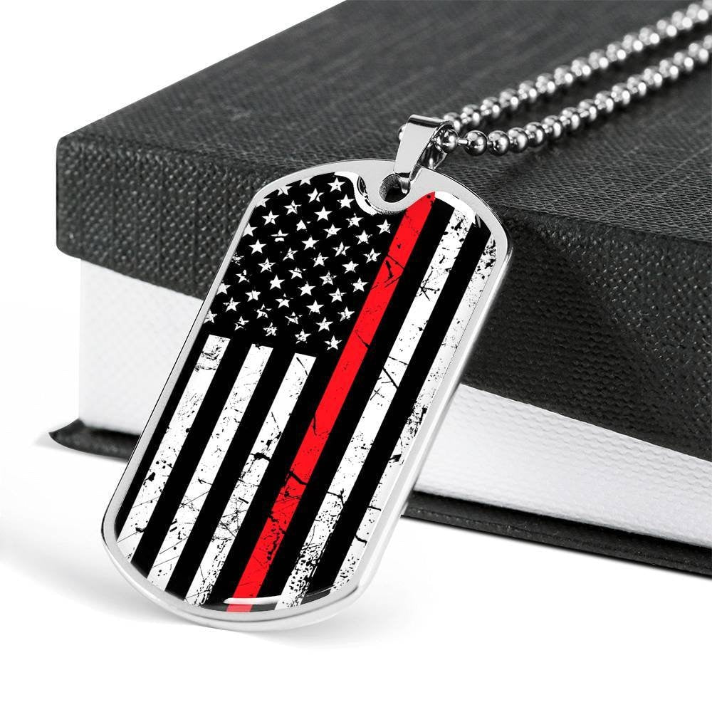 Thin Red Line Dog Tag Necklace: Firefighter Hero Keepsake