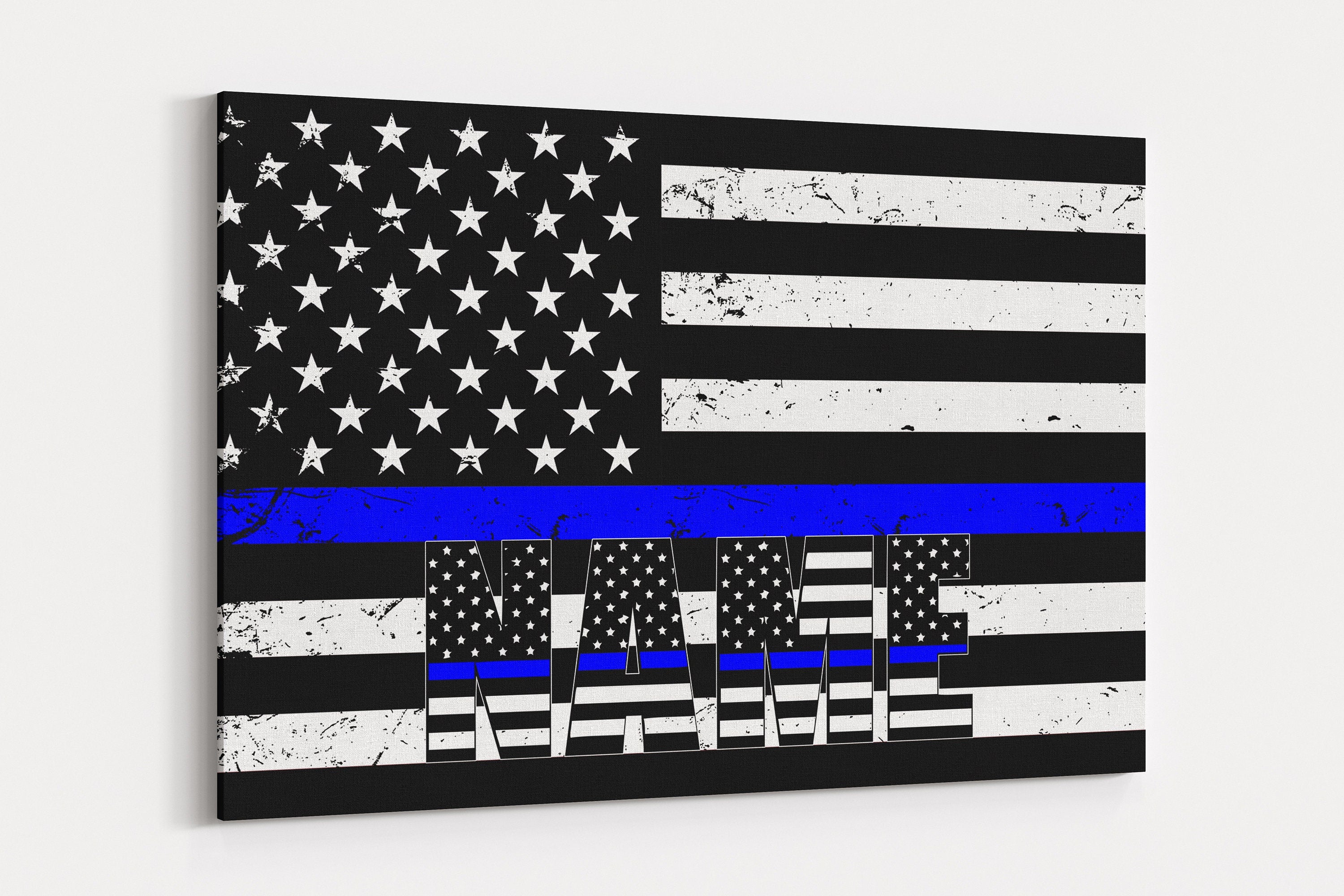 Custom Thin Blue Line Flag Canvas Art: Personalized Police Gift
