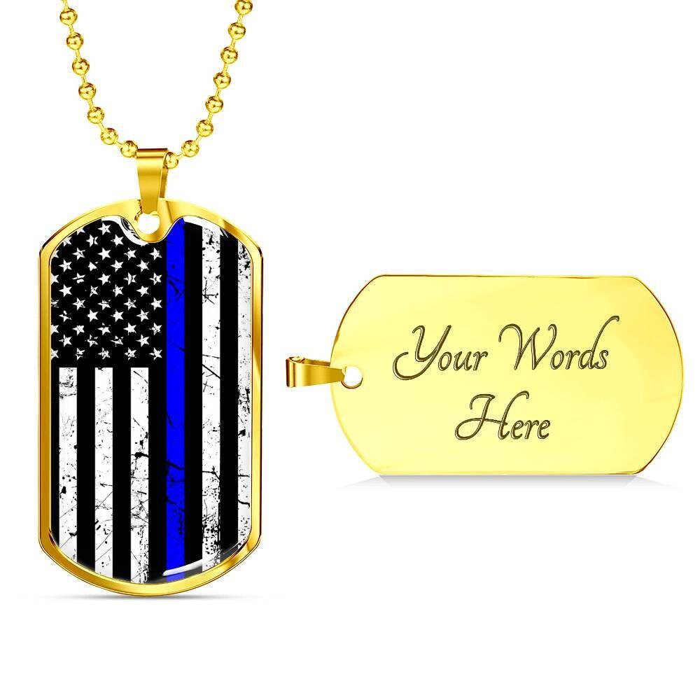 Personalized Thin Blue Line Dog Tag Necklace: Police Wife/Cop Gift