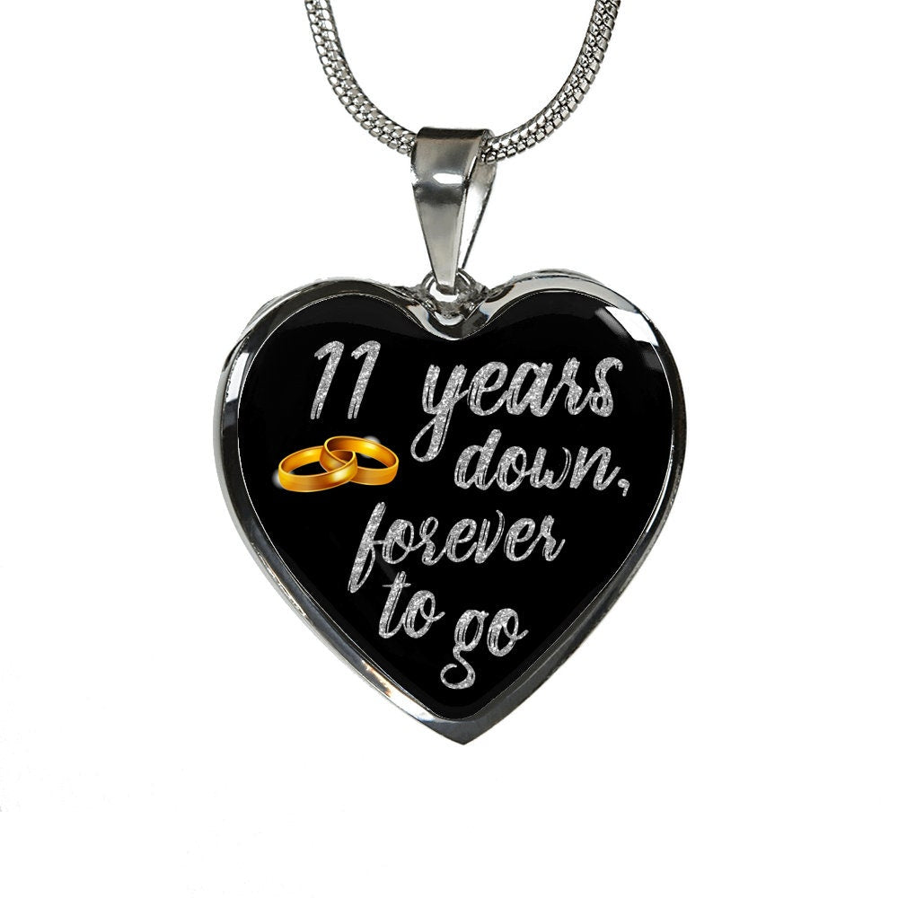 11th Anniversary Heart Necklace: Engraved Gold Pendant, Gift for Wife