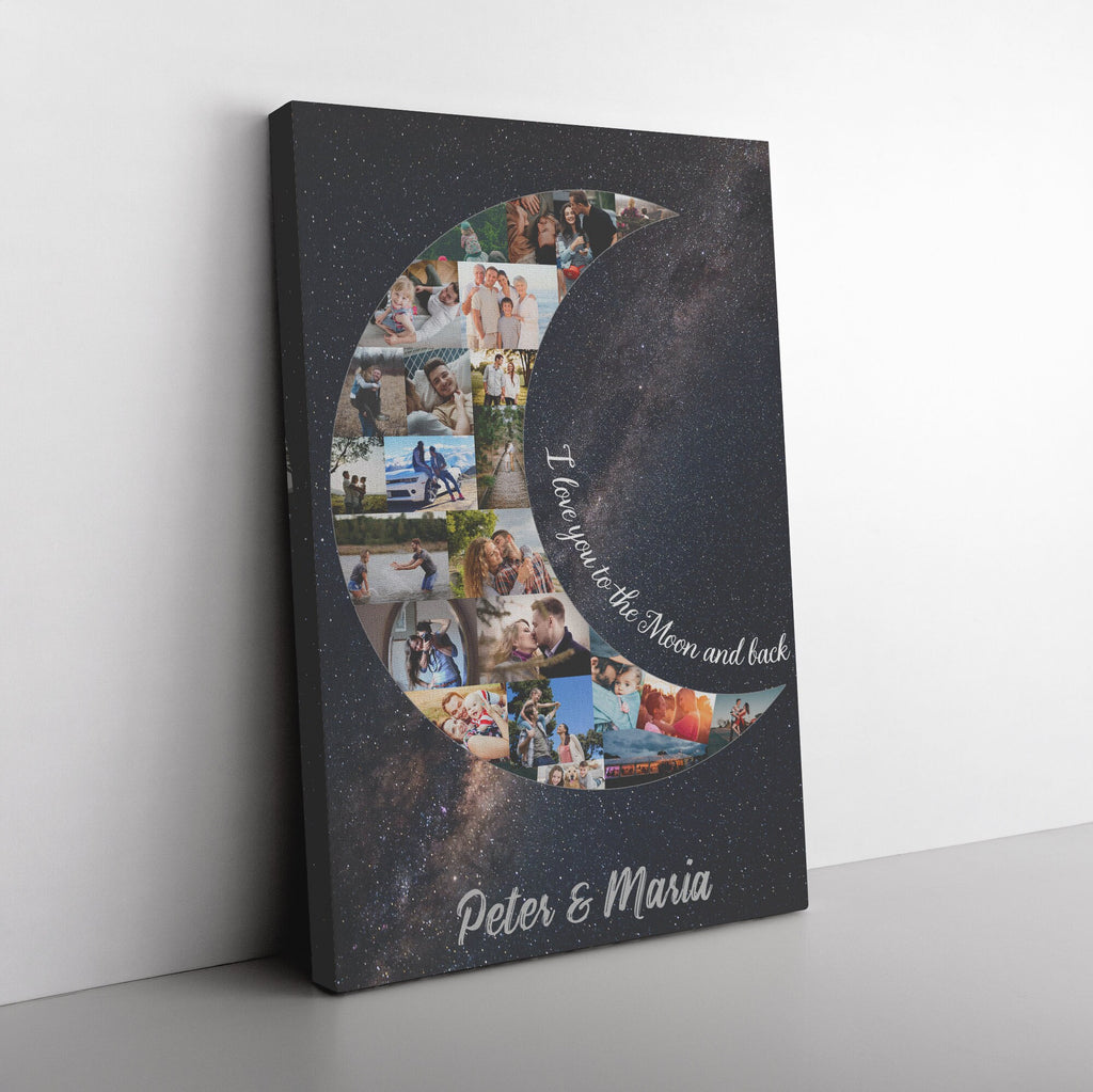 Moon Photo Collage - Personalized Collage Canvas - Anniversary or Birthday Gift