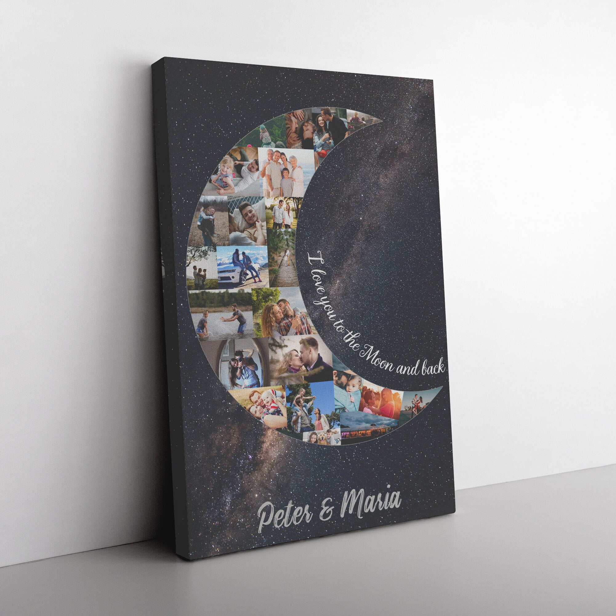 Moon Photo Collage - Personalized Collage Canvas - Anniversary or Birthday Gift