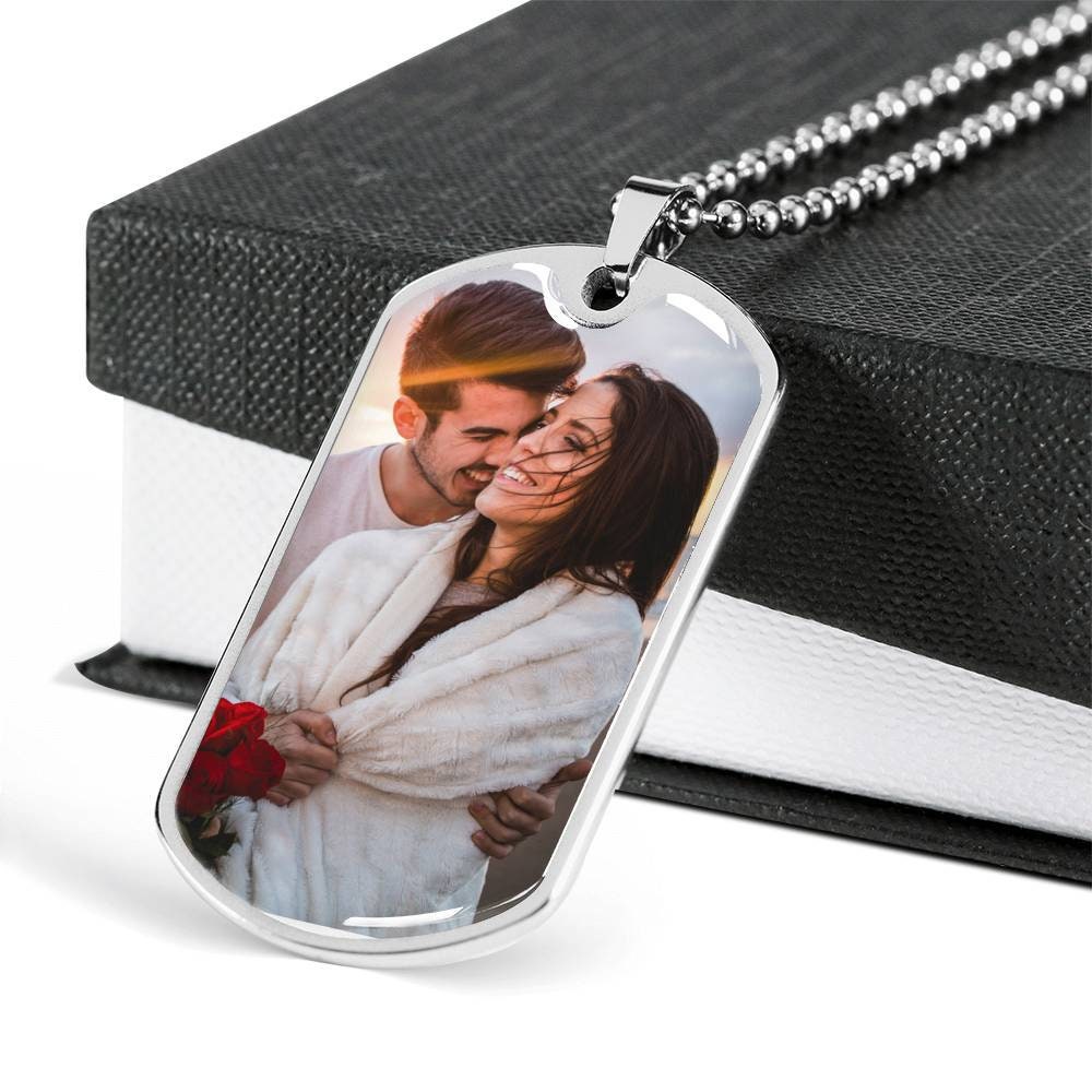 Custom Photo Dog Tag Necklace: Engraved Military Pendant, Memorial Gift