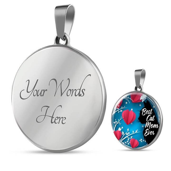 Engraved Cat Mom Pendant Necklace: 18k Gold, Surgical Steel