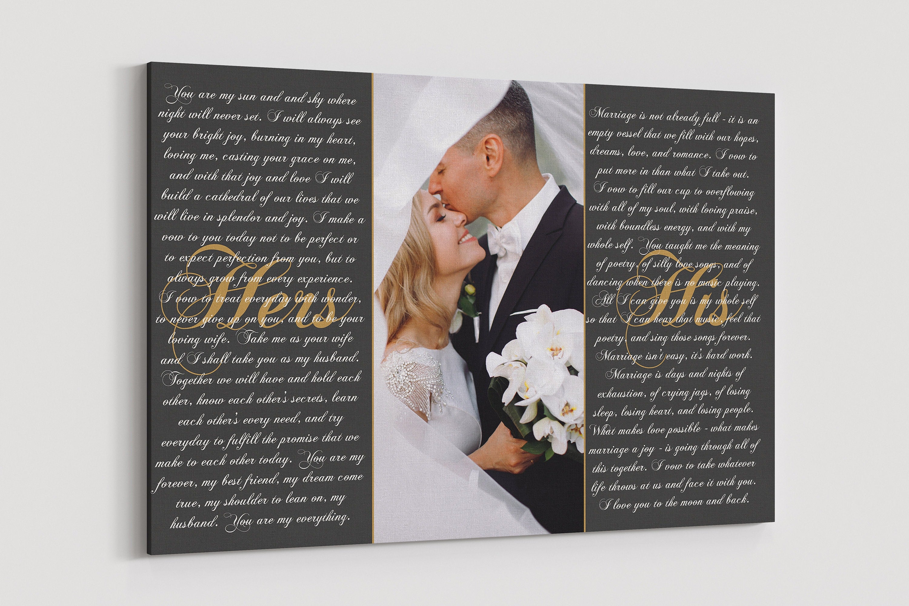 Wedding Vows Mr and Mrs, Custom Vows, His and Hers Vows Wedding Canvas Art 5th Wedding Anniversary Gift Wedding Song Lyrics Art First Dance