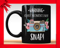 Funny Photographer Mug: Warning I May Snap - Camera Coffee Cup