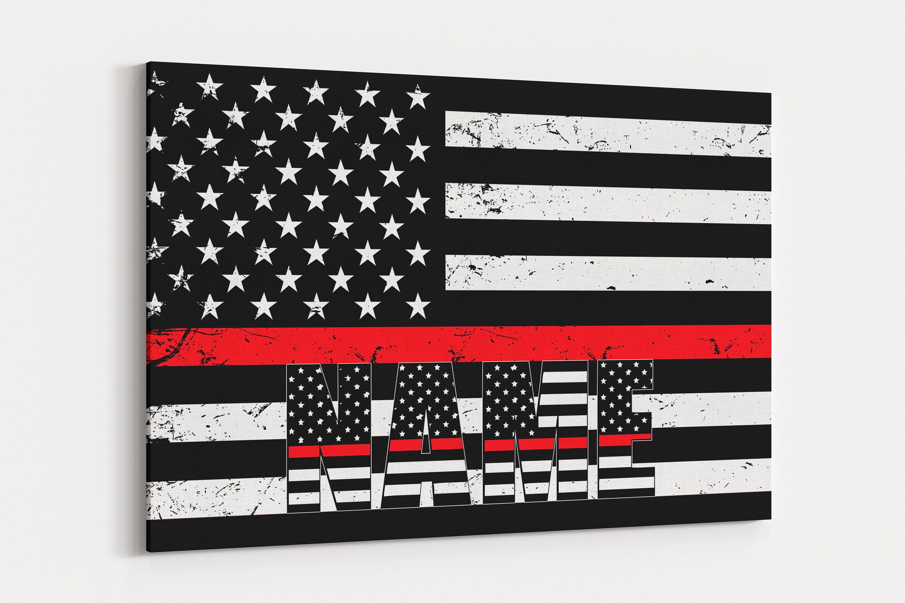 Custom Firefighter Flag Canvas Art: Personalized Thin Red Line Decor