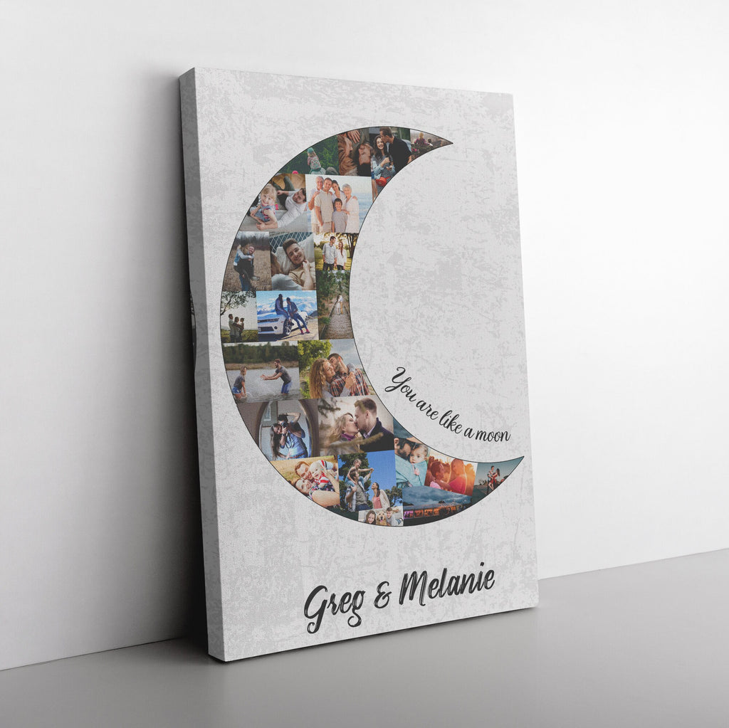 Moon Photo Collage - Personalized Collage Canvas - Anniversary or Birthday Gift